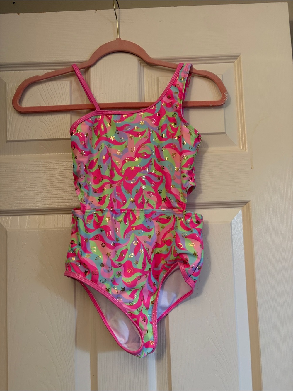 BMagical Girls One-Shoulder Pink Mermaid-Print One-Piece Swimsuit - Kids